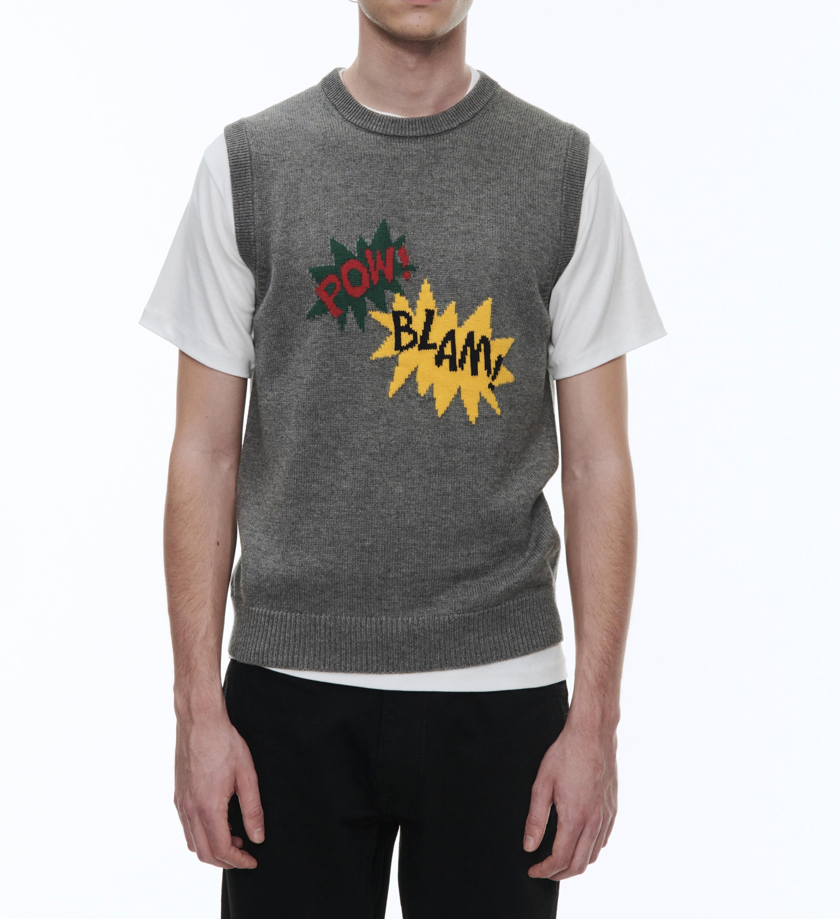 Fursac - Pull "Comics" En Laine Et Coton - Gris Moyen - Homme