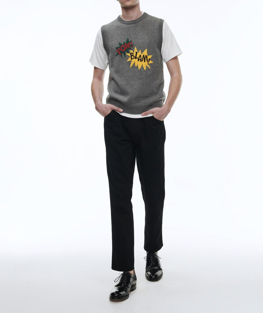 Fursac - Pull "Comics" En Laine Et Coton - Gris Moyen - Homme