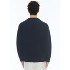 Ribbed Round Neck Wool Sweater - Navy