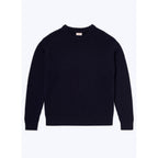 Ribbed Round Neck Wool Sweater - Navy