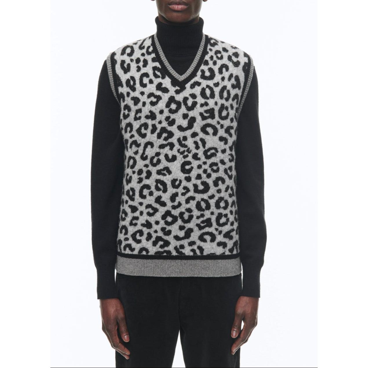 Jersey De Lana Sin Mangas Con Cuello En V - Snow Panther Jacquard