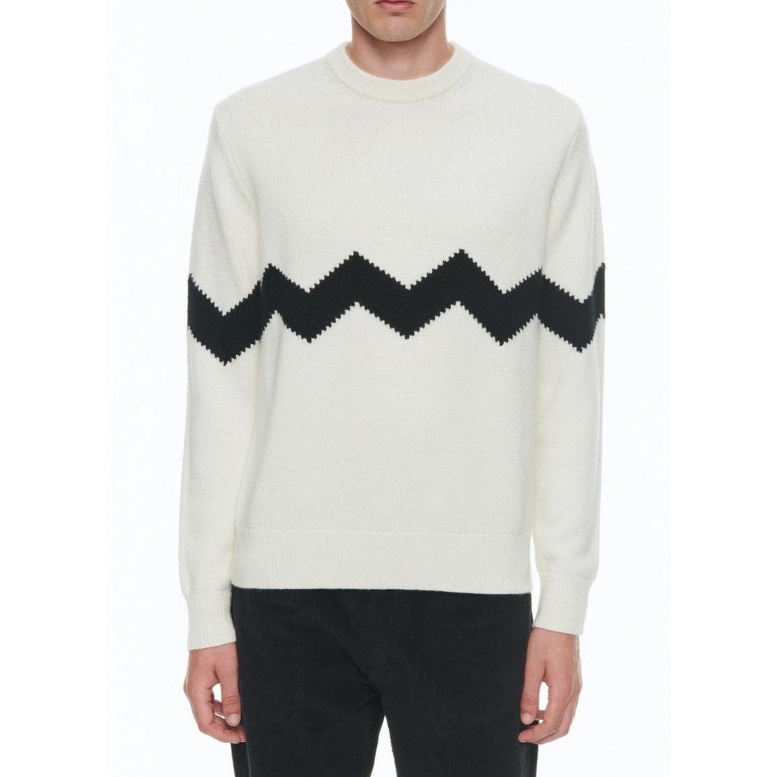 Fursac - Pull Col Rond En Laine Et Cachemire - Ecru - Zig-Zag Noir