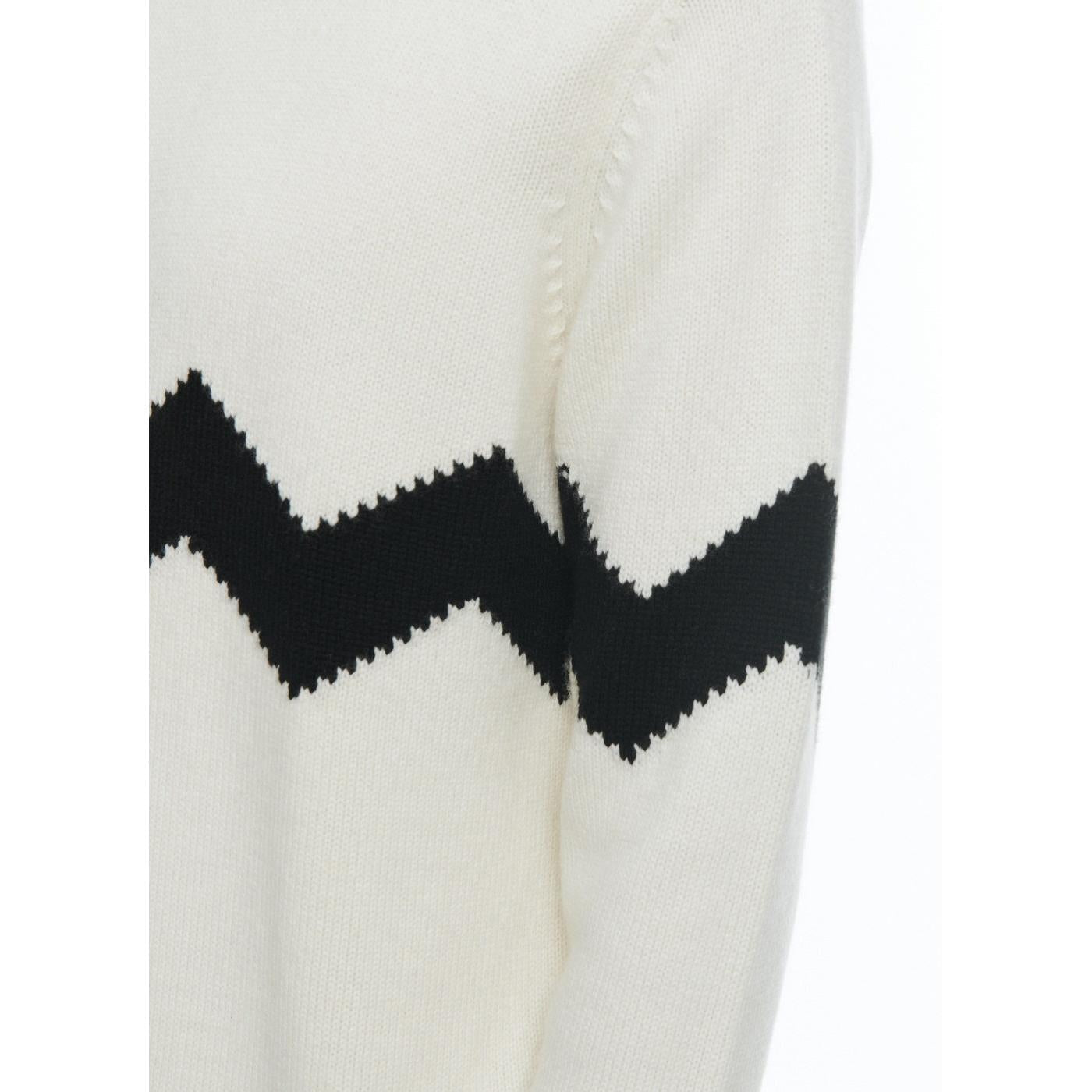 Fursac - Pull Col Rond En Laine Et Cachemire - Ecru - Zig-Zag Noir