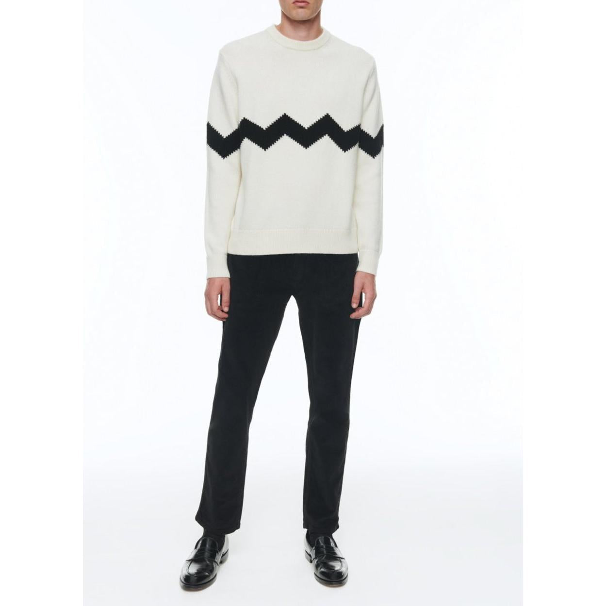 Fursac - Pull Col Rond En Laine Et Cachemire - Ecru - Zig-Zag Noir