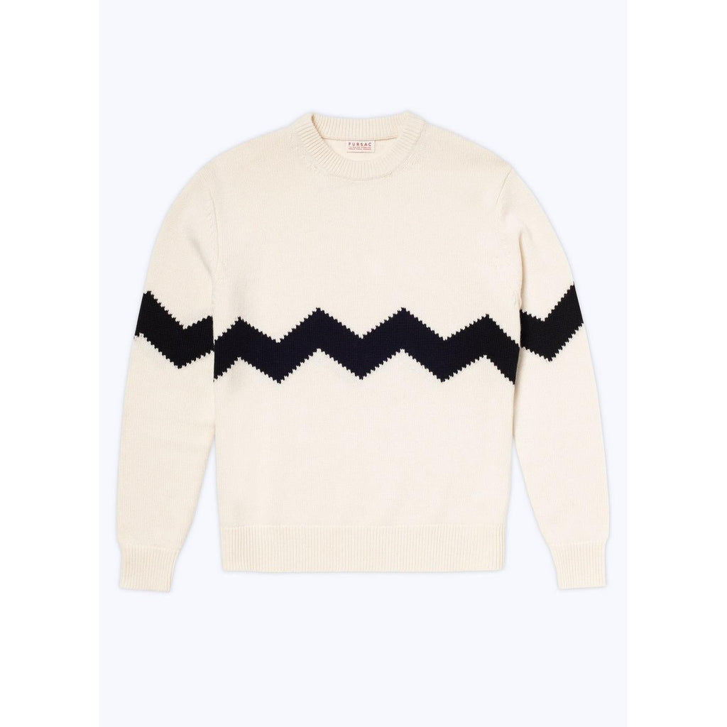 Fursac - Pull Col Rond En Laine Et Cachemire - Ecru - Zig-Zag Noir