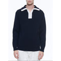 Jersey De Lana Y Algodón Con Cuello Trucker - Azul Marino