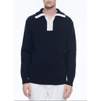 Jersey De Lana Y Algodón Con Cuello Trucker - Azul Marino