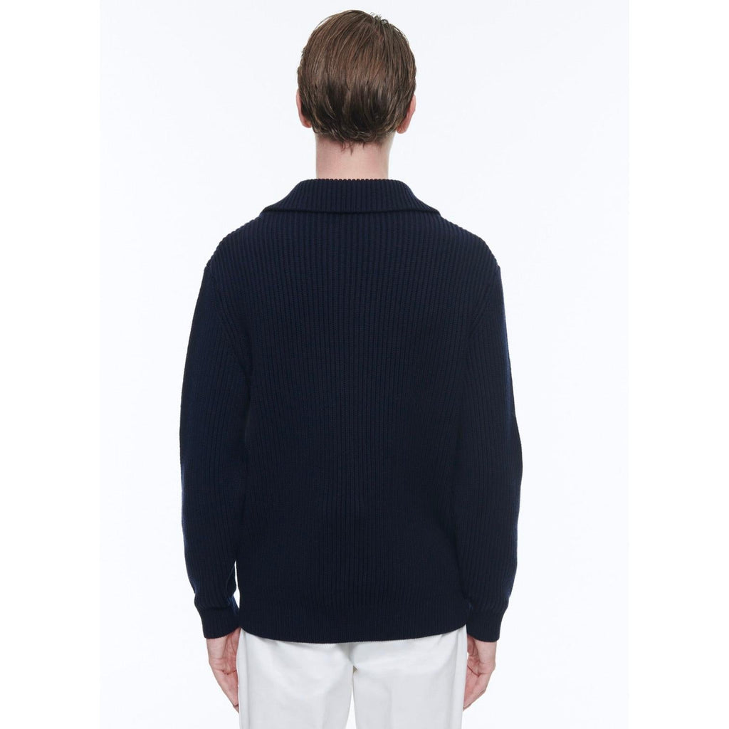 Jersey De Lana Y Algodón Con Cuello Trucker - Azul Marino