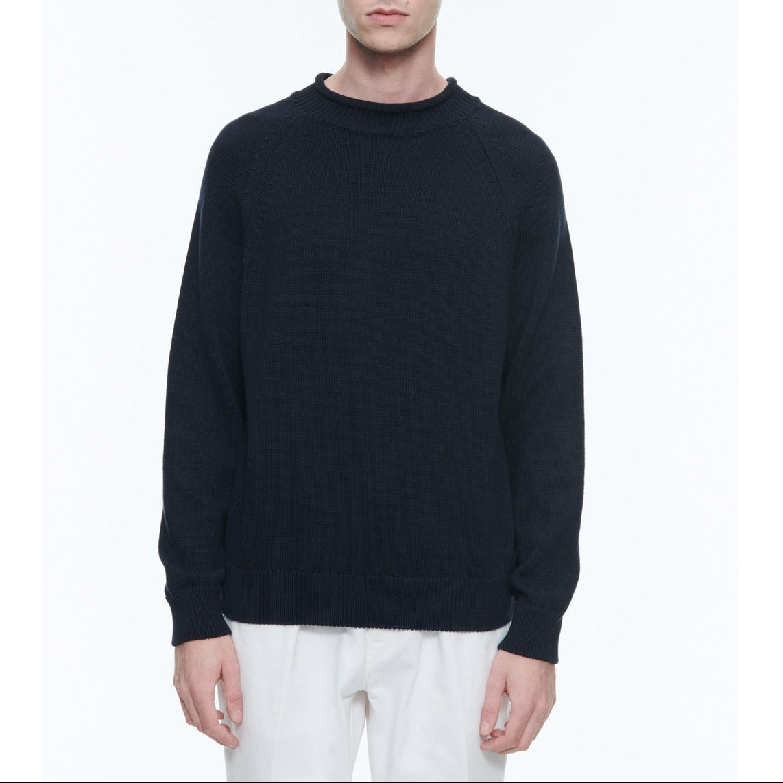 Fursac - Pull À Col Roulotté En Coton - Bleu Marine