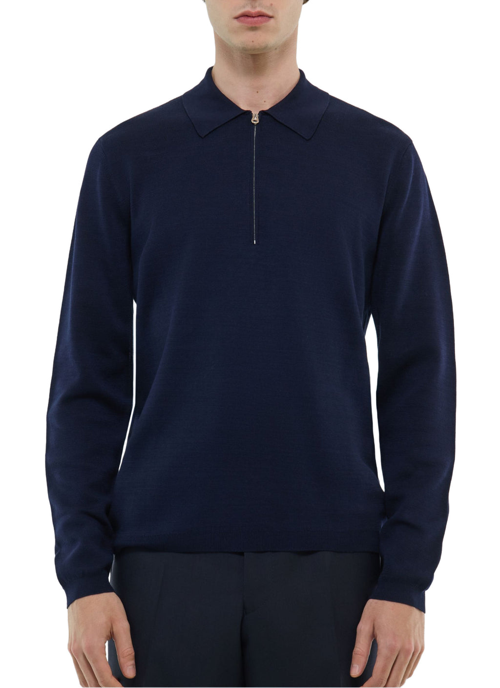 Polo Zippé Manches Longues En Maille - Marine