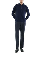 Polo Zippé Manches Longues En Maille - Marine