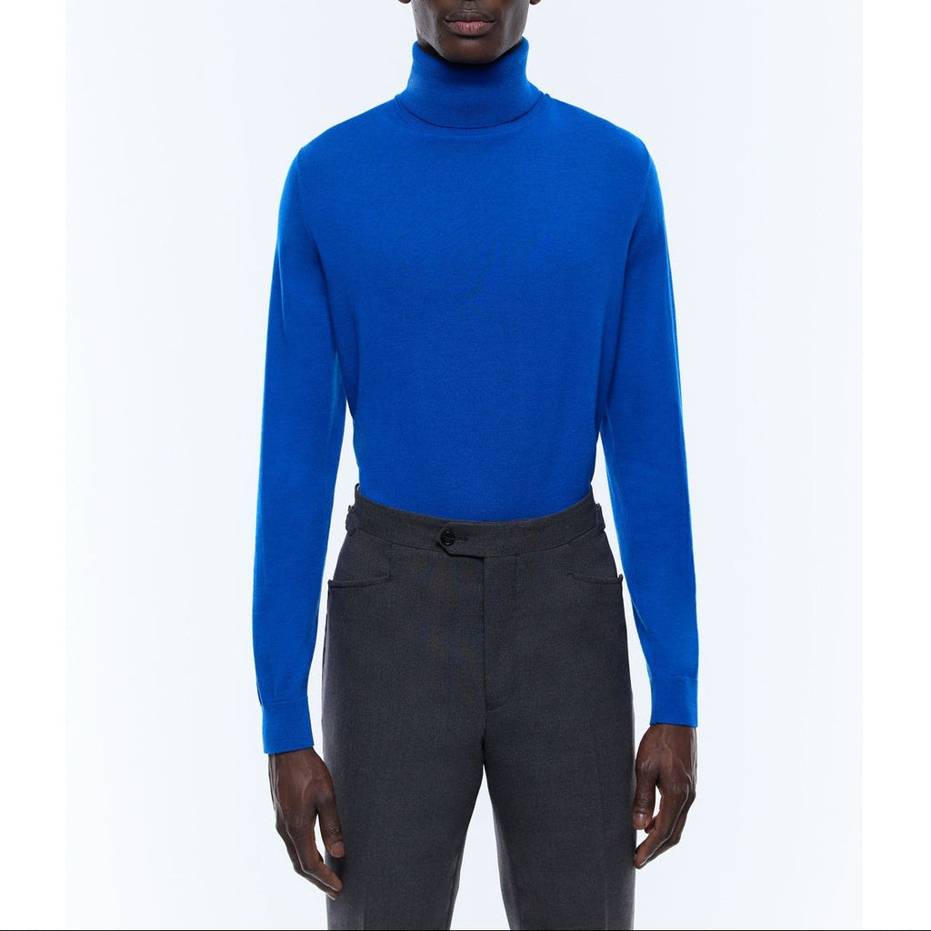 Jersey Fino De Cuello Alto En Lana Merino - Azul
