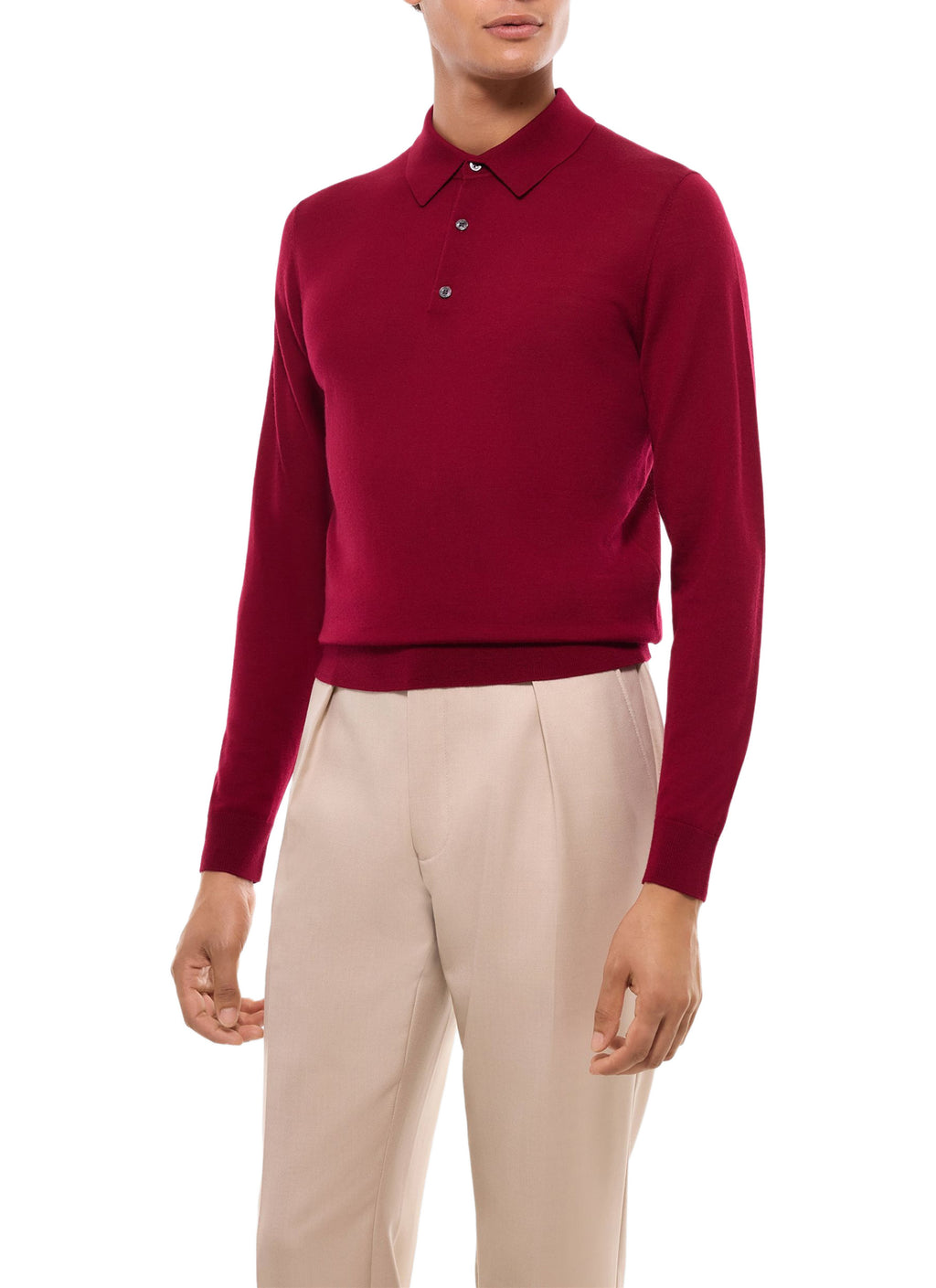 Pull Col Polo En Mérinos - Bordeaux