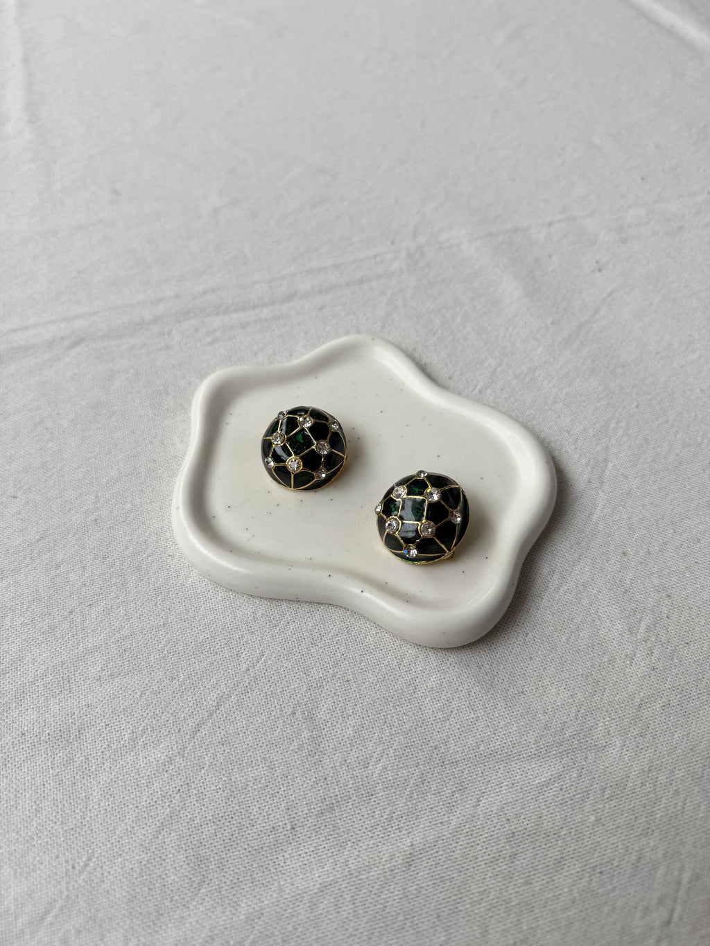 Pendientes Vintage - Esmalte Verde Y Pedrería