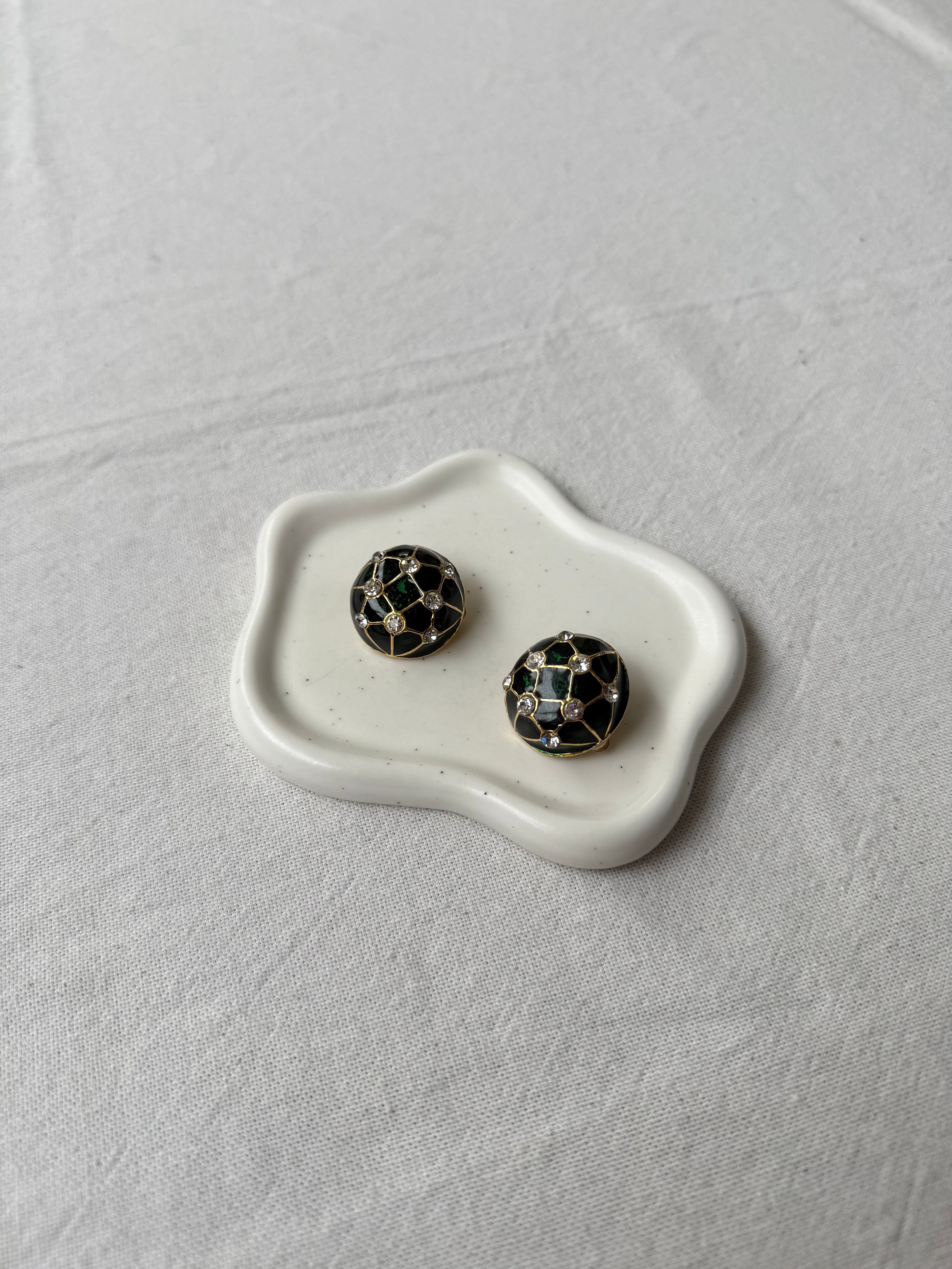 Pendientes Vintage - Esmalte Verde Y Pedrería