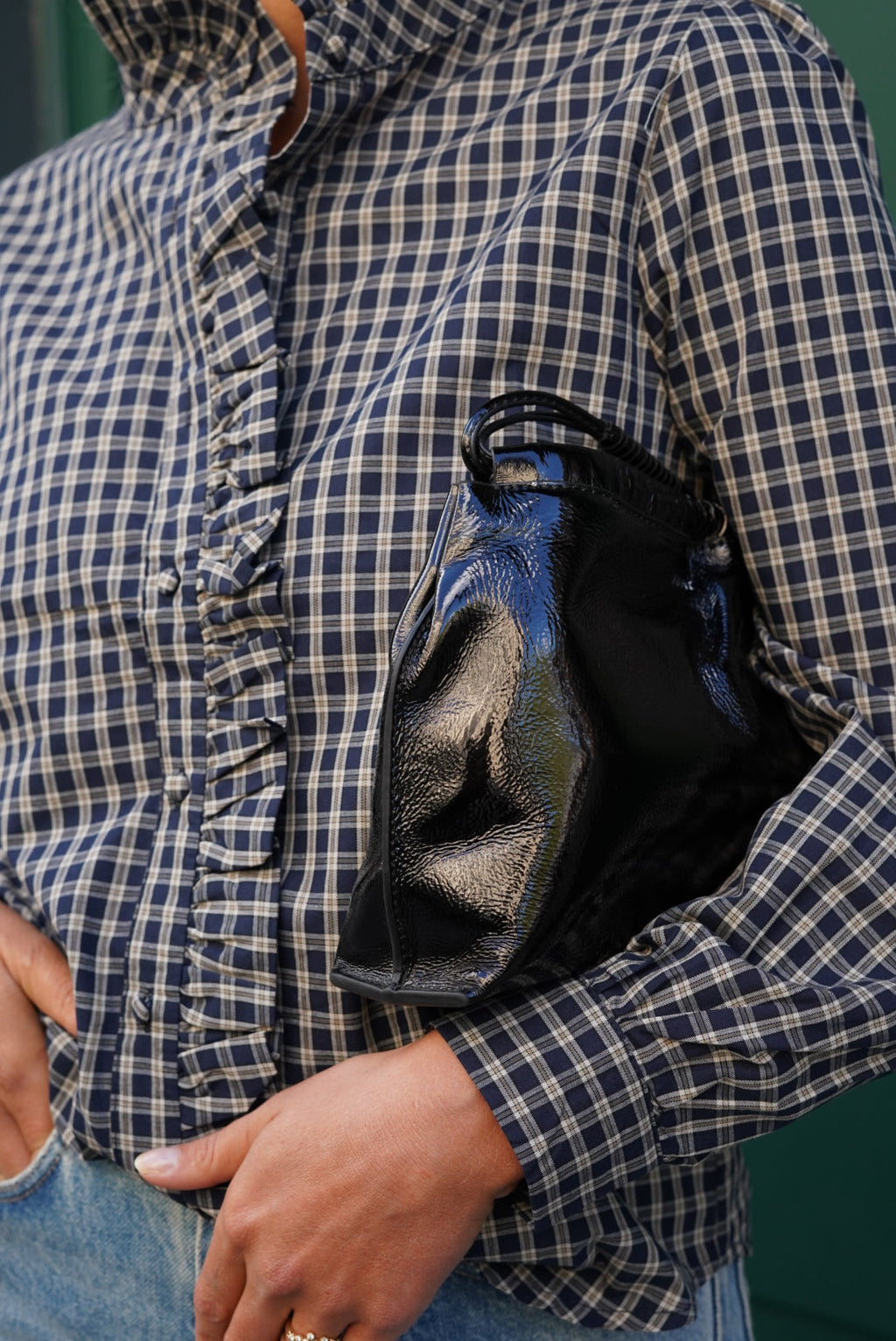 Philippine Navy/Ecru Checked Blouse
