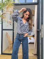 Stella navy blue gingham blouse