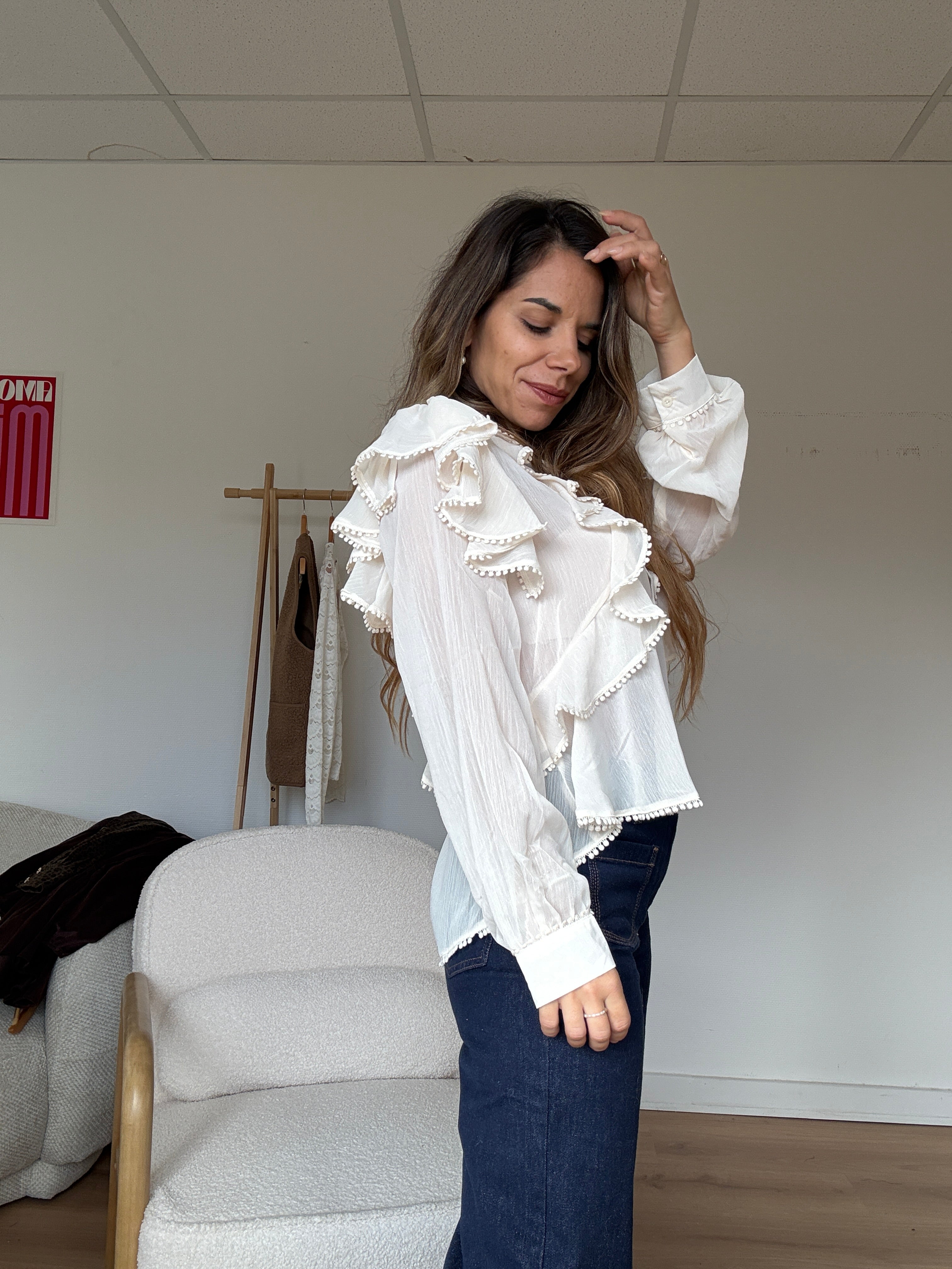 Mia Ecru Ruffled Blouse