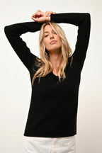 Jersey Cuello en V 4 Hilos - Abby - Negro