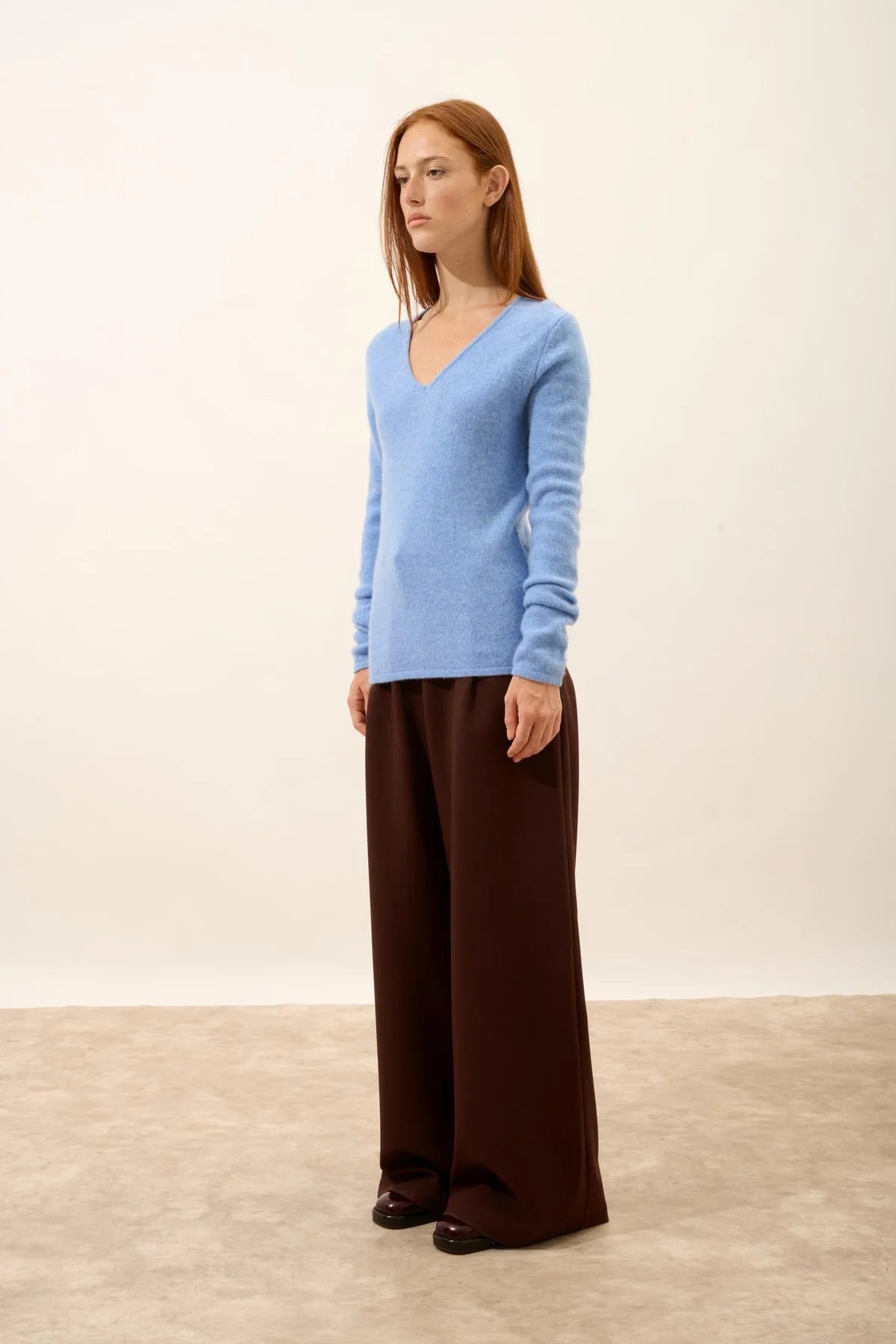 Pull Col V 4 Fils - Abby - Sky