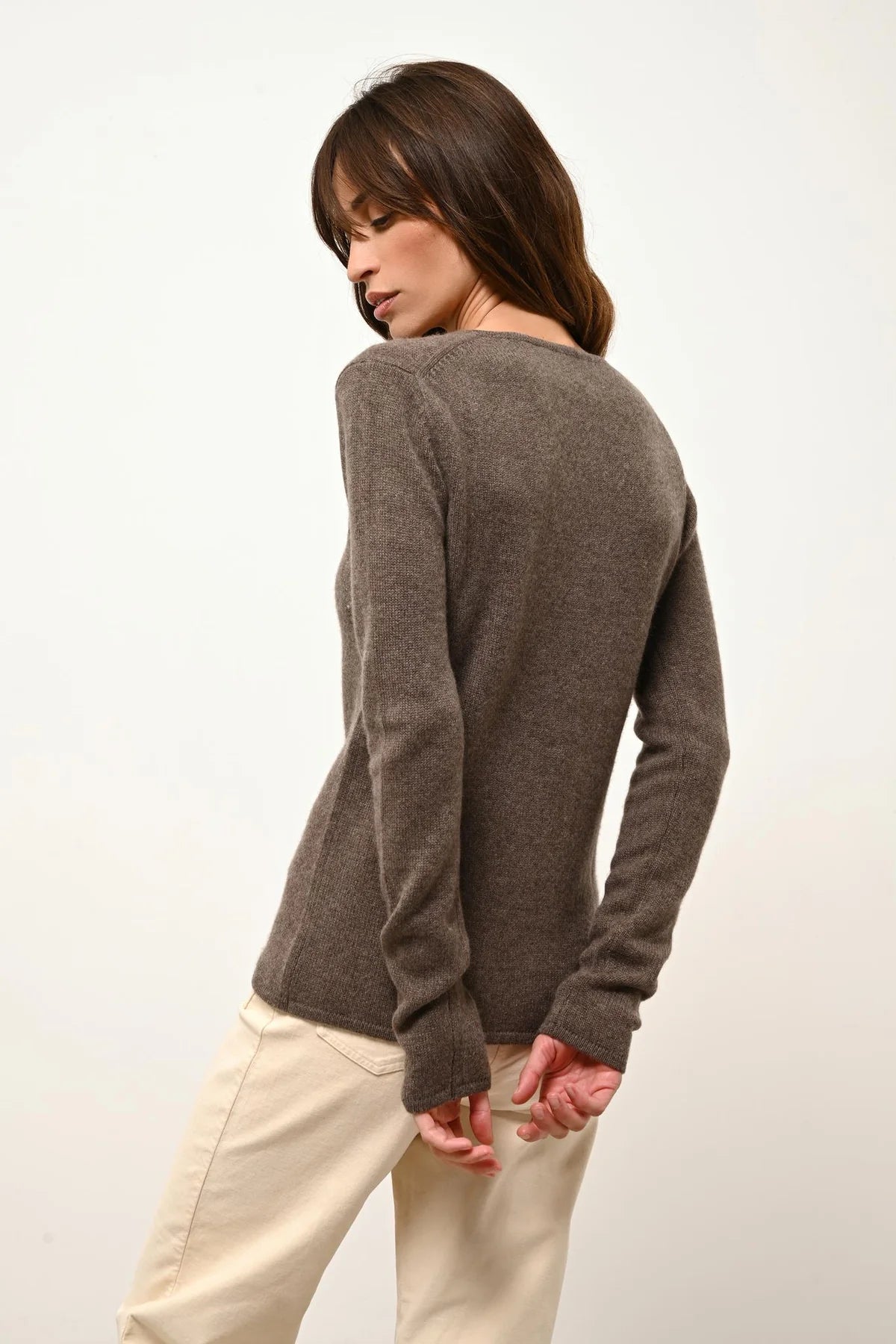 Jersey Cuello en V 4 Hilos - Abby - Taupe Chiné
