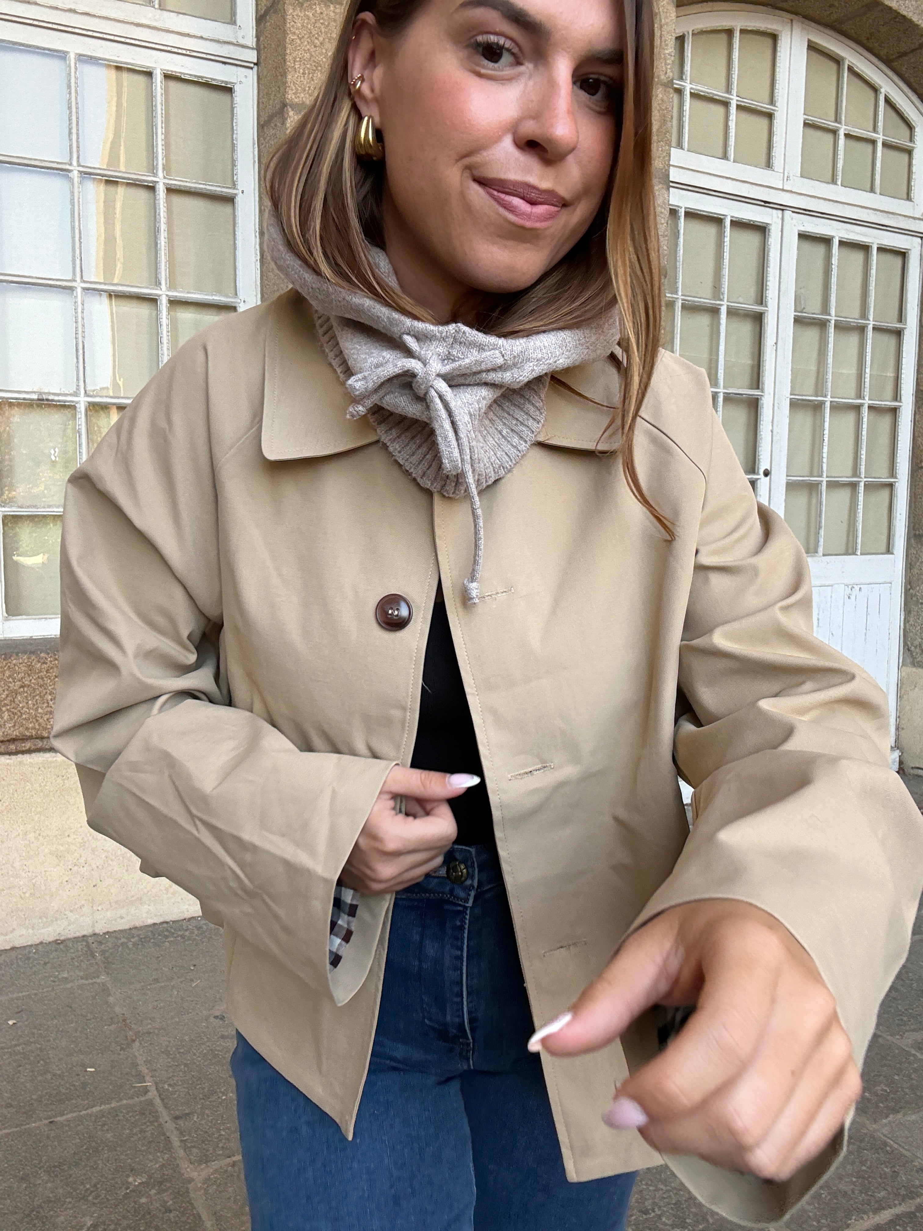 Cagoule en laine et cachemire taupe