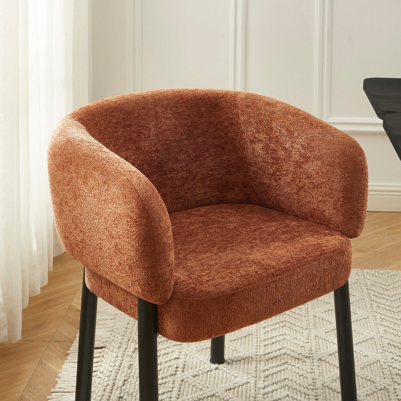 Abelia - Chairs - Chenille - Terracotta And Black Metal Legs