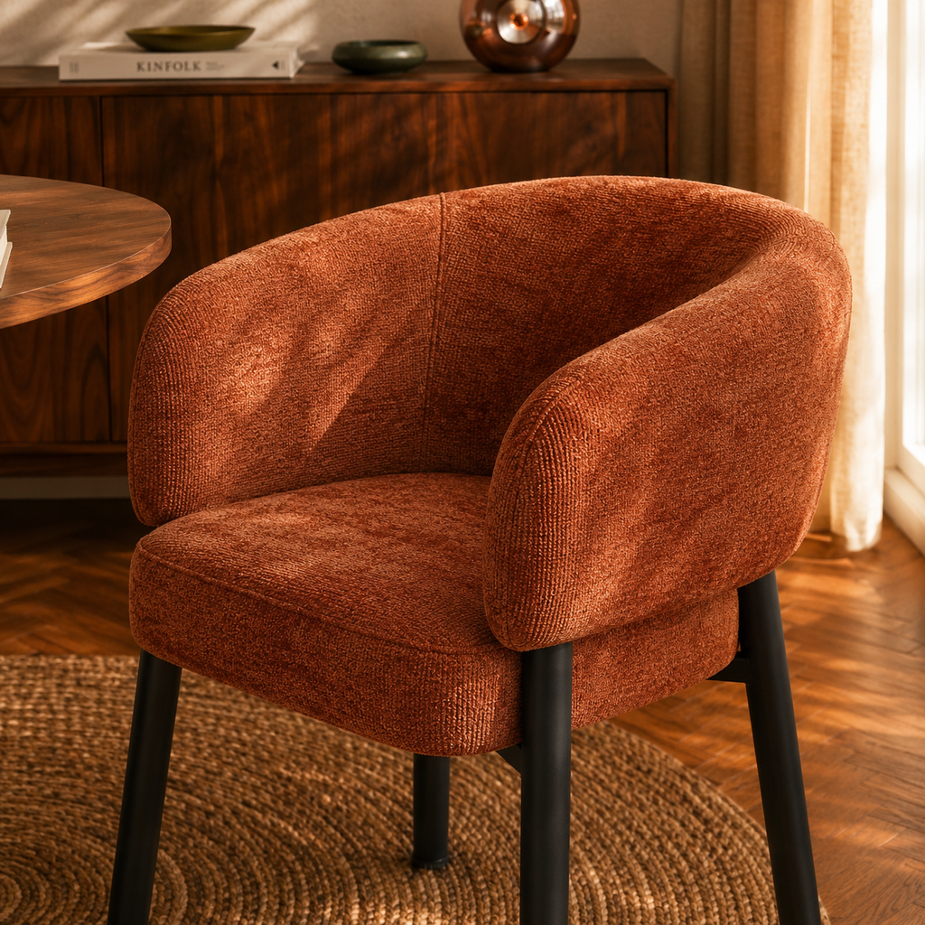 Abelia - Fauteuil De Table - Tissu Chenille - Terracotta
