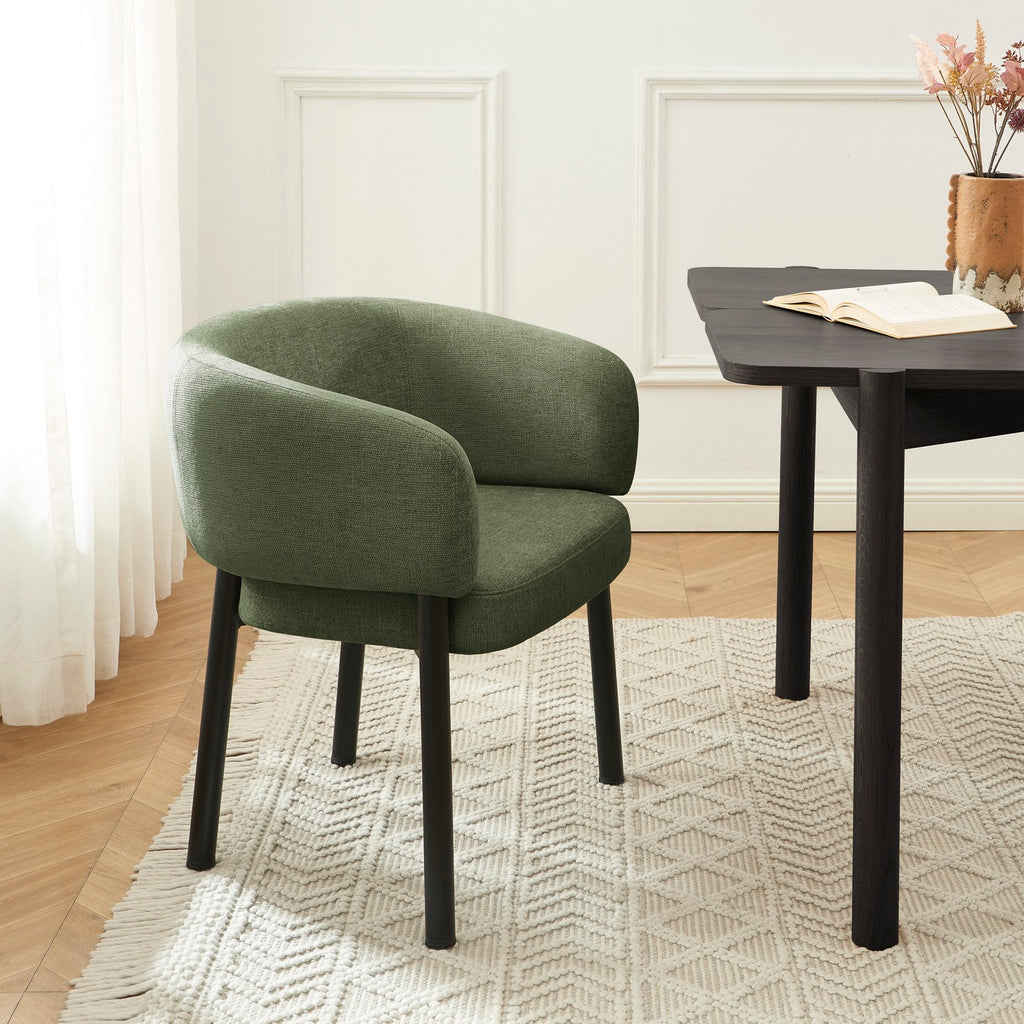 Abelia - Chairs - Woven Velvet - Green And Black Metal Legs