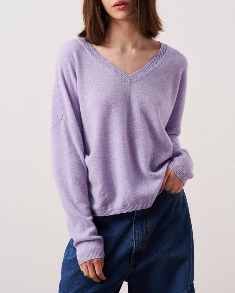 Absolut Cashmere - Jersey Ml Alicia Con Cuello De Pico - Lavanda - 100% Cashmere 12Gg - Mujer