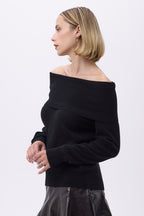 Pullover mit Bardot-Ausschnitt und freien Schultern F Abys – Schwarz – Damen