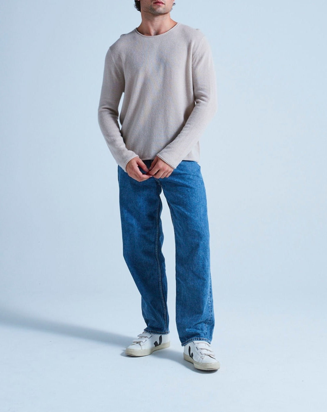 Pull Col Rond Finitions Roulées Taylor - Grège - 100% Cachemire 12Gg - Mixte