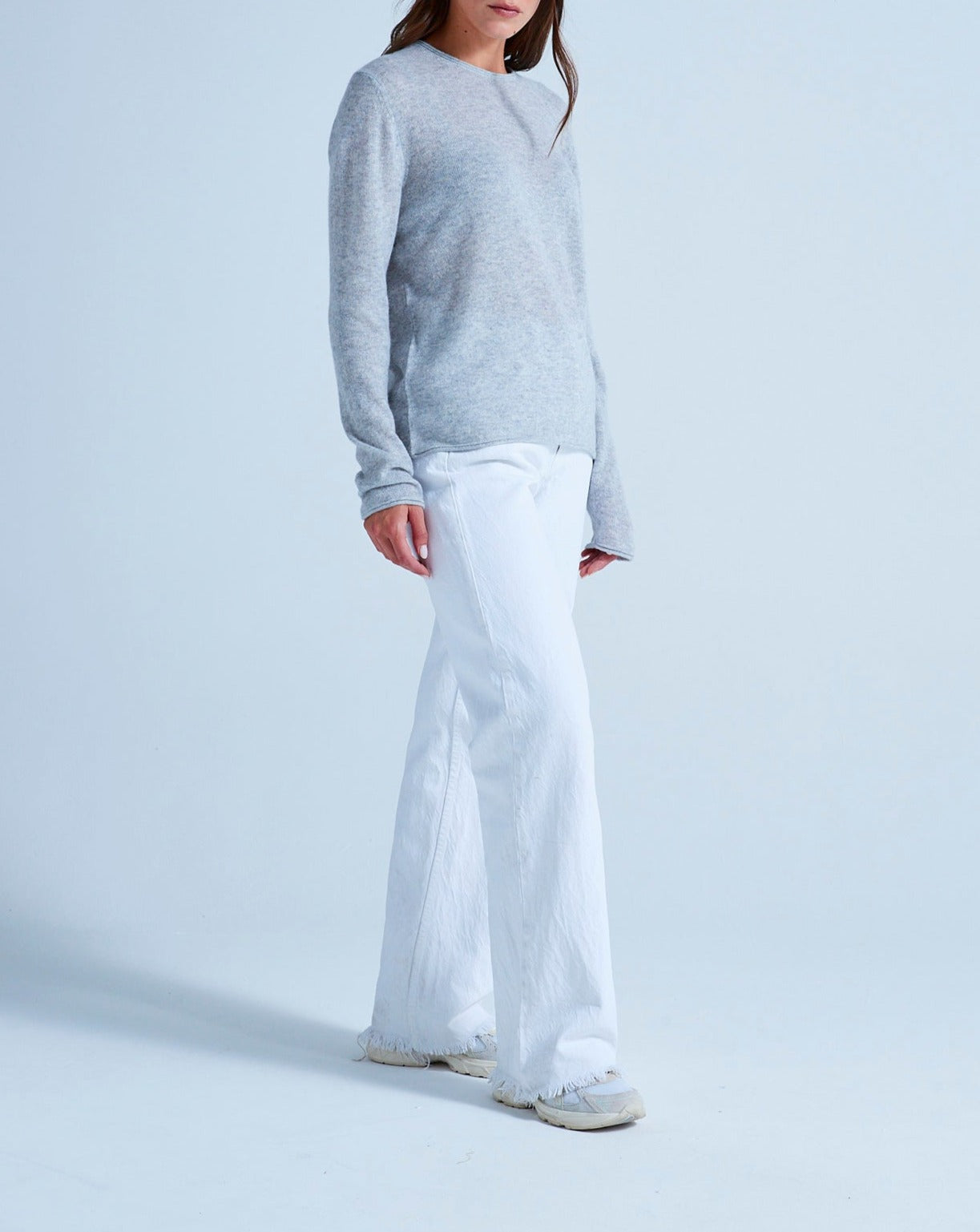 Pull Col Rond Finitions Roulées Taylor - Gris Chine Clair - 100% Cachemire 12Gg - Mixte
