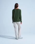 Pull Col Rond Finitions Roulées Taylor - Kaki - 100% Cachemire 12Gg - Mixte