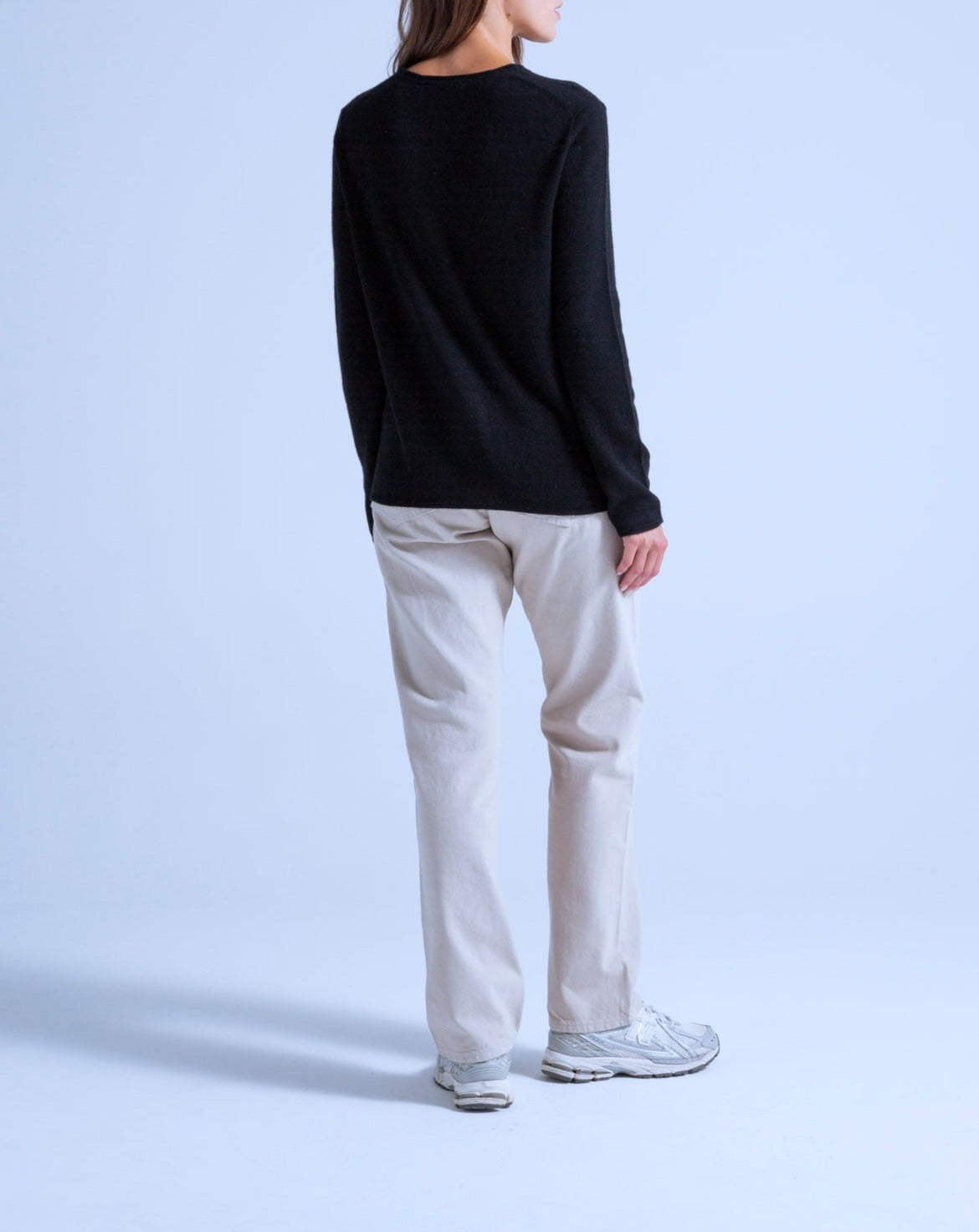 Pull Col Rond Finitions Roulées Taylor - Noir - 100% Cachemire 12Gg - Mixte