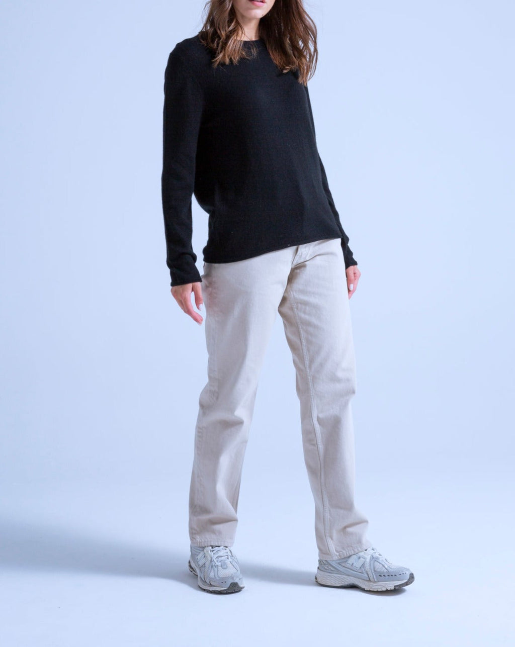 Pull Col Rond Finitions Roulées Taylor - Noir - 100% Cachemire 12Gg - Mixte