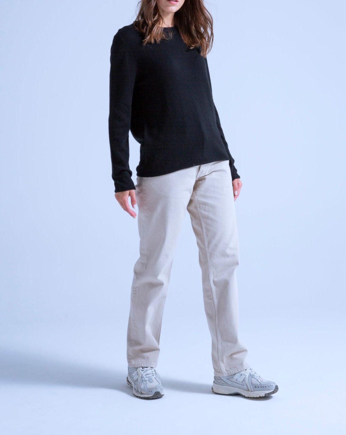 Pull Col Rond Finitions Roulées Taylor - Noir - 100% Cachemire 12Gg - Mixte