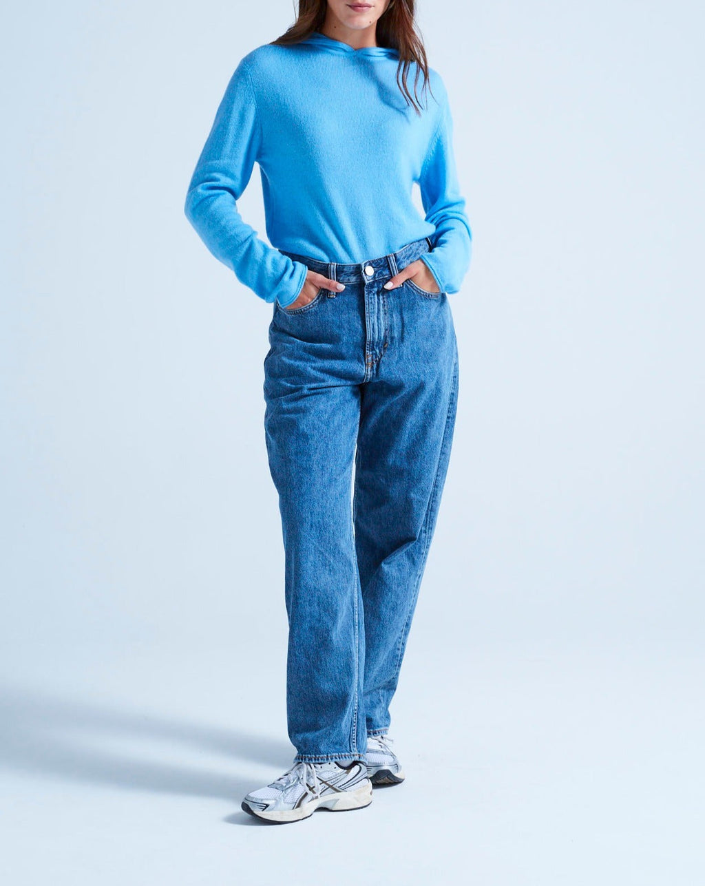 Leone Rolled Finish Hooded Vest - Azure - 100% Cashmere 12Gg - Mixed