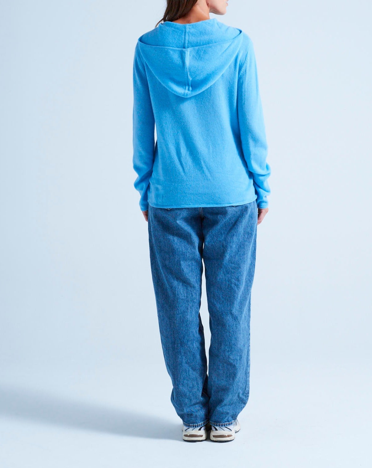 Leone Rolled Finish Hooded Vest - Azure - 100% Cashmere 12Gg - Mixed