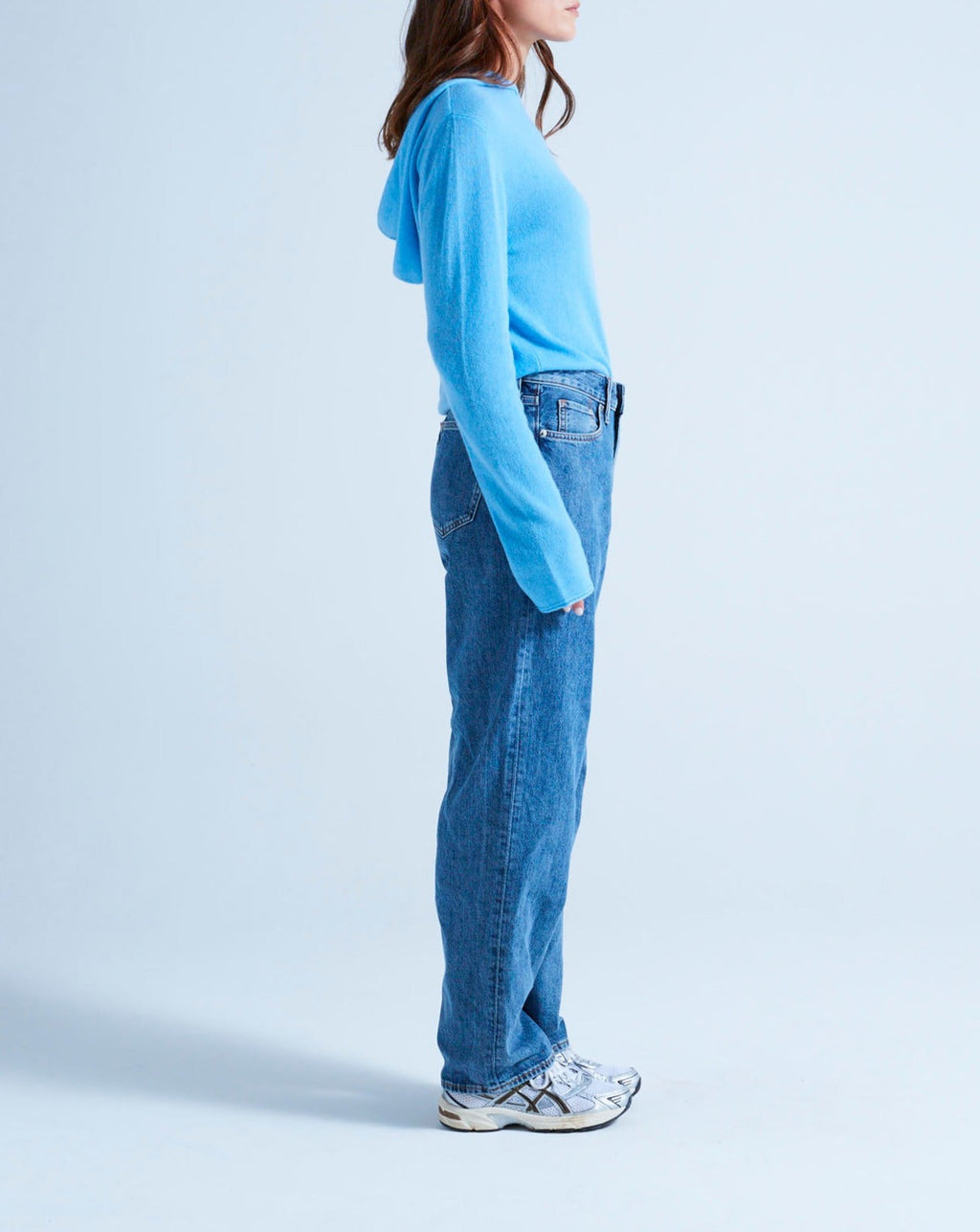 Leone Rolled Finish Hooded Vest - Azure - 100% Cashmere 12Gg - Mixed