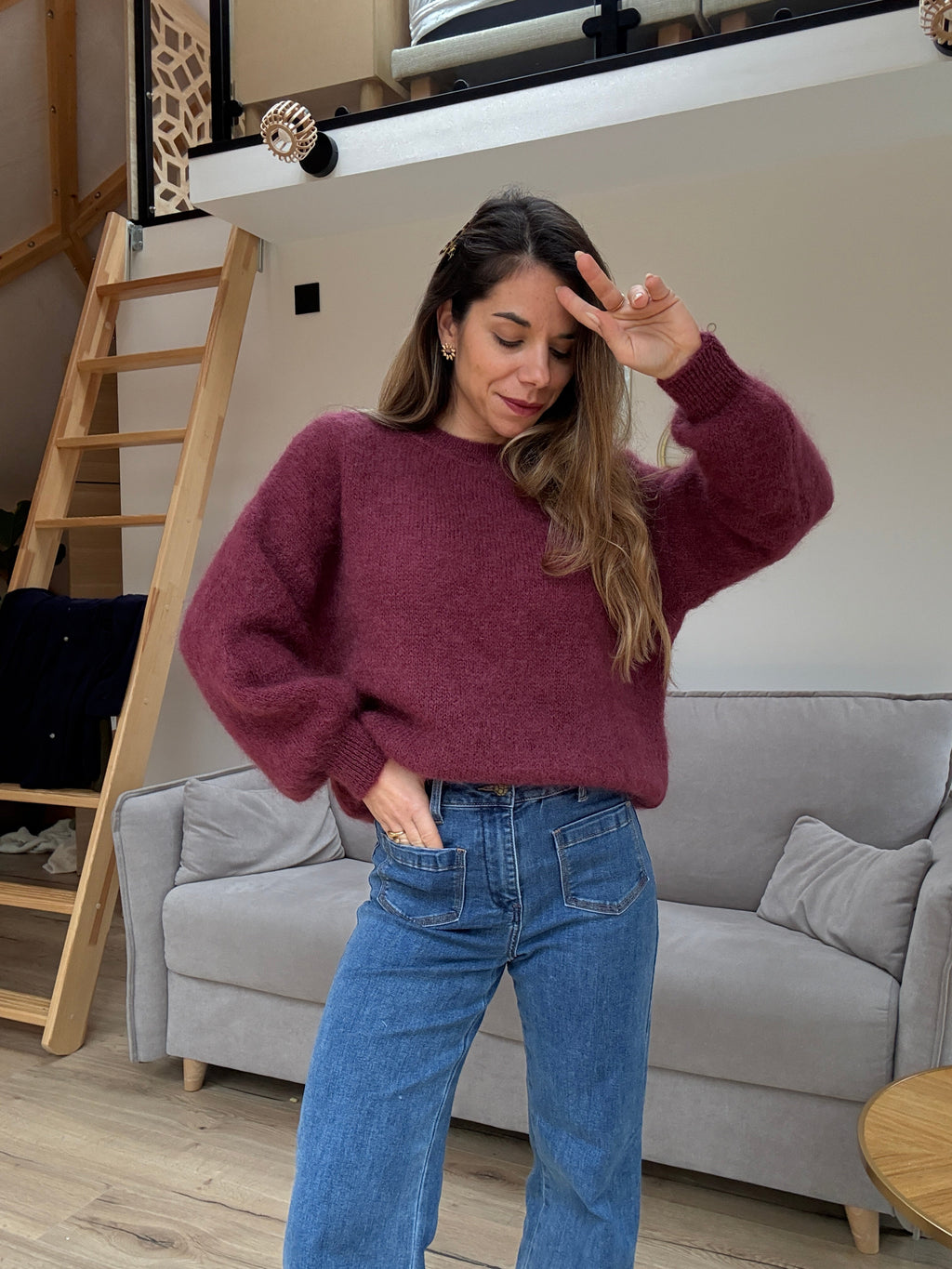 Gaia Burgundy Mohair And Wool Knit