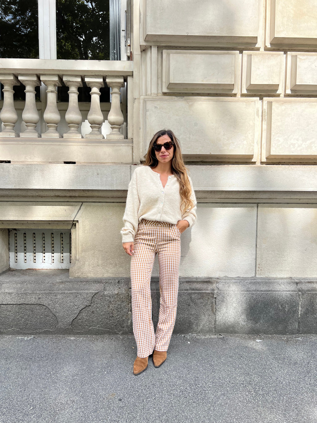 Pantalones a cuadros Aurora color camel