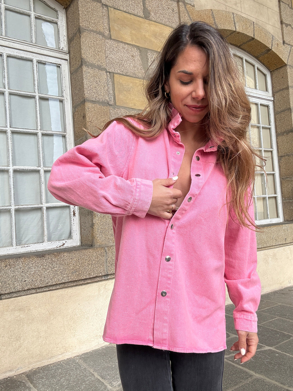 Veste En Jean Céleste Rose Bonbon