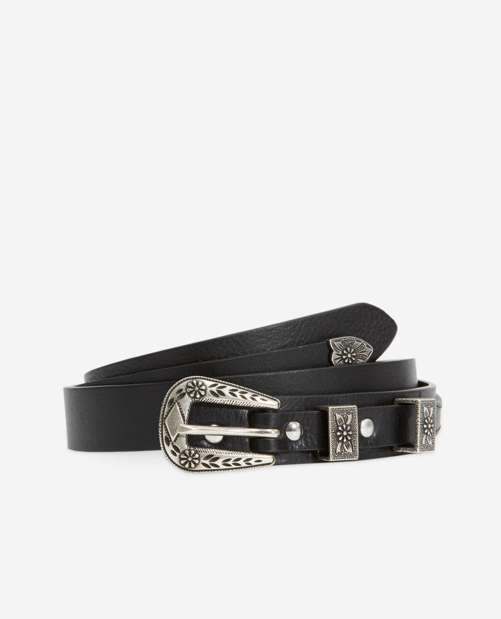 The Kooples - Ceinture Fine En Cuir Lisse - Noir - Femme