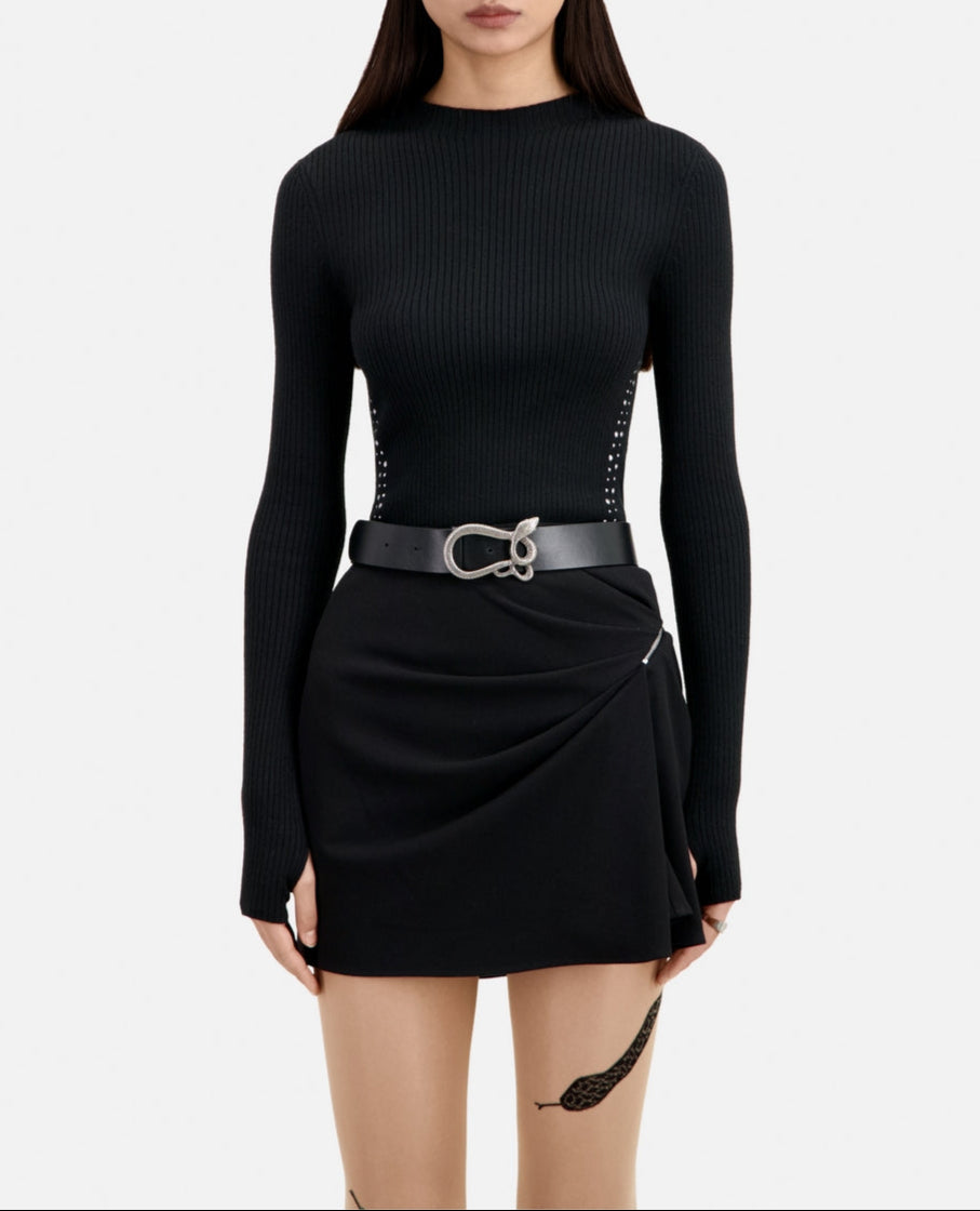 Cinturón de piel - Negro - Mujer