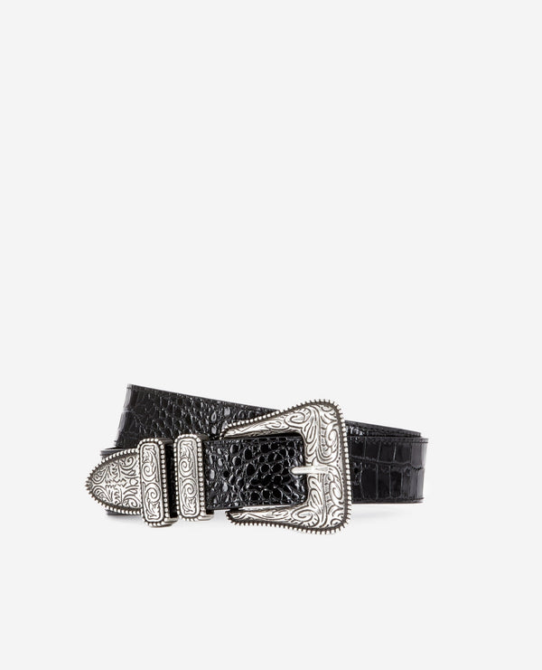 The Kooples - Ceinture Large Imprime Croco - Femme