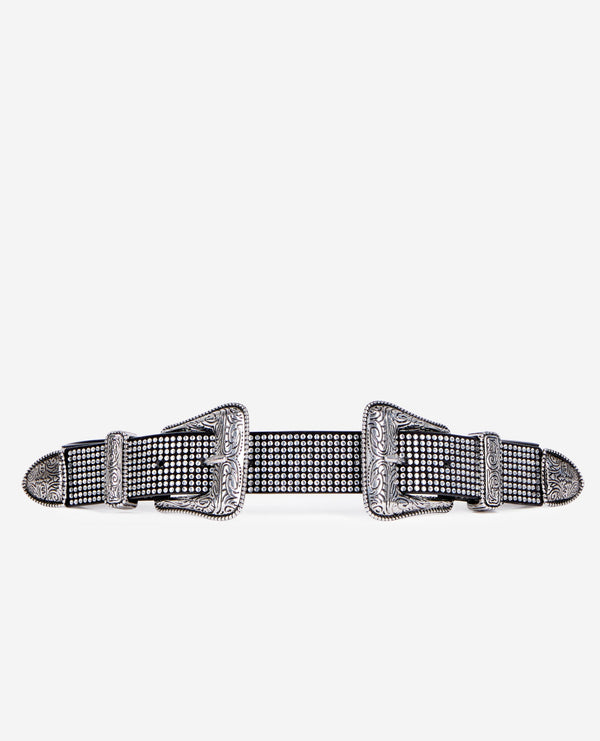 The Kooples - Cinturón Western de Cuero con Doble Hebilla y Strass