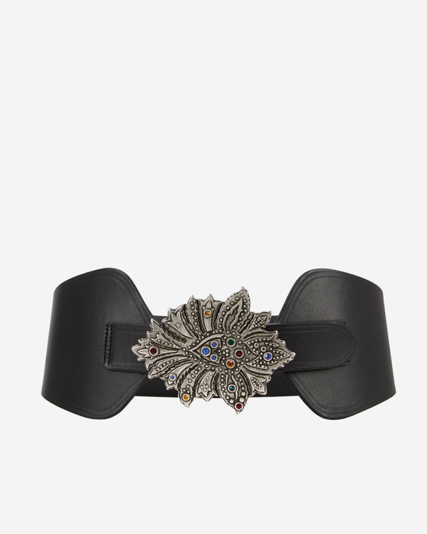The Kooples - Cinturón de cuero de cintura alta con hebilla de flor