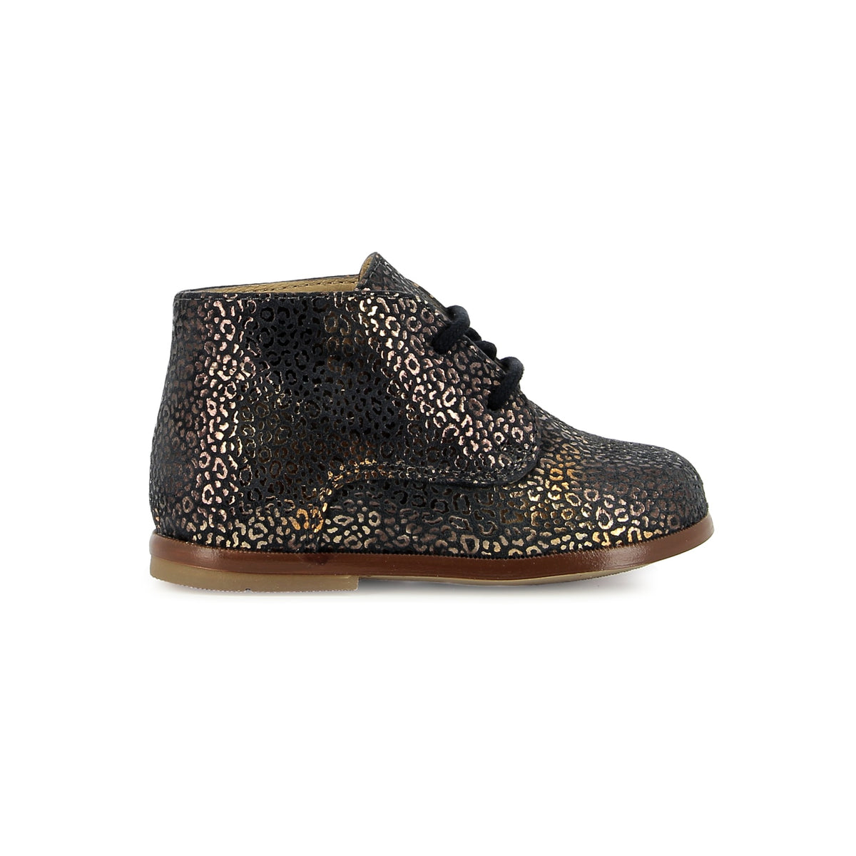 Pom d'Api – Clotaire Sl - Agnan Bottine - Noir, hoher Schuh für Kinder, Leopardenmuster in Schwarz und Gold, Profilansicht
