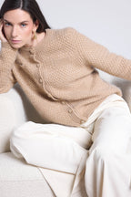 Cárdigan con botones joya de cachemira cepillada Aguilaecoland - Beige crema - Mujer
